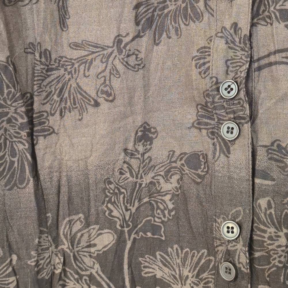 Denver Hayes XL Brown Floral Button-Down Blouse Botanical Nature Cottagecore - Picture 5 of 15